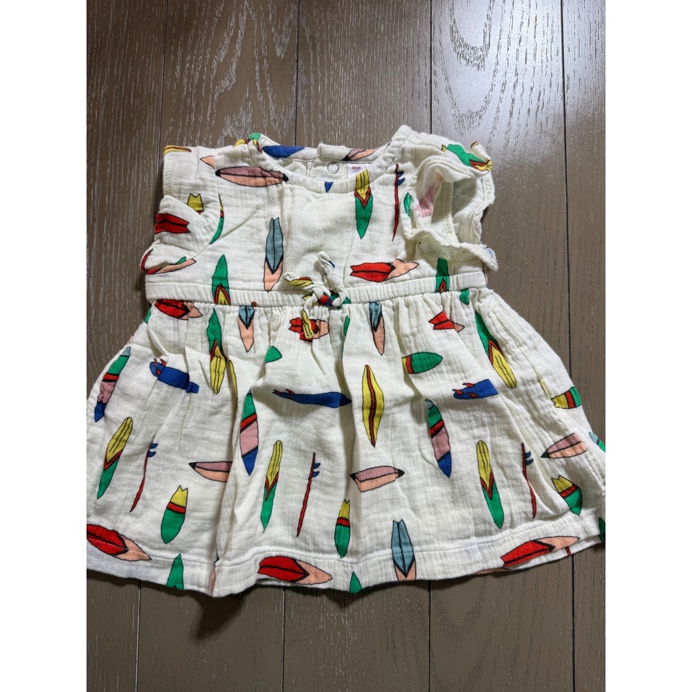 Hanna Andersson Dress Baby Girls 3-6 Months Cream Surfboard Print Cotton Gauze‎